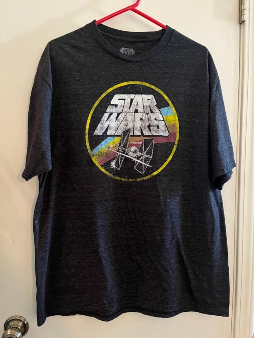 Star Wars TIE Fighter Retro Rainbow Circle Graphic T-Shirt Men's 2X Gray